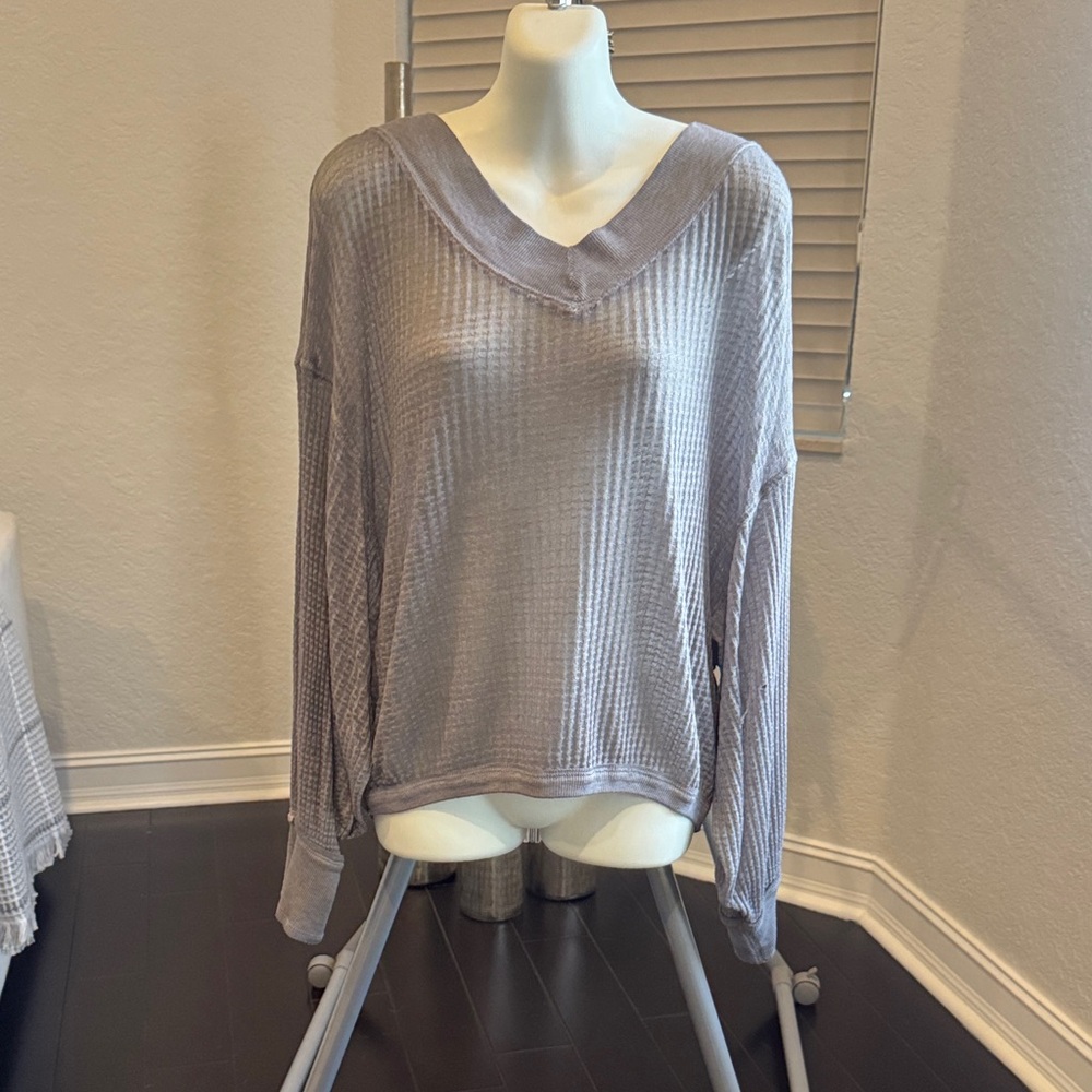 FP Movement by Free People Gray Waffle Knit Top